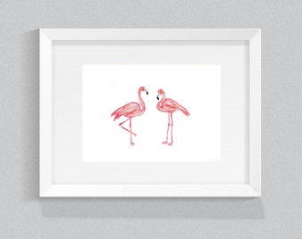 Pink Flamingos Watercolour | Pair of Flamingos | Flamingo Watercolour Painting | Home Nursery Study Living Decor | Bird