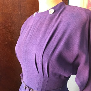 Vintage 1940s 1950s &quot;Prestige Junior&quot; royal blue purple dress with belt and rhinestones