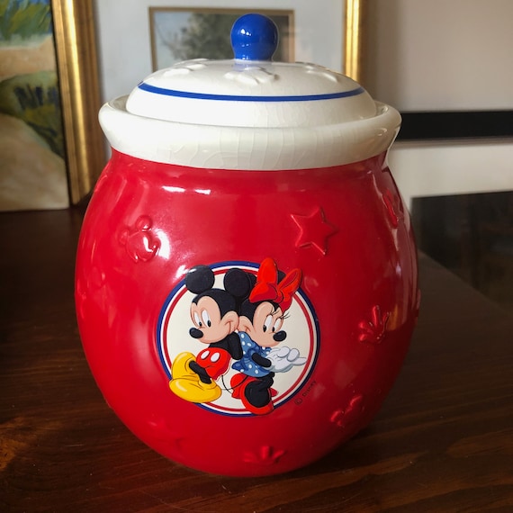Vintage Disney Mickey and Minnie Mouse Red Cookie Jar Canister Etsy