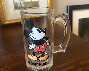 Vintage Disney Mickey Mouse Clear Glass Mug