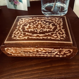 Vintage Italian Wood Inlay Jewellery Box