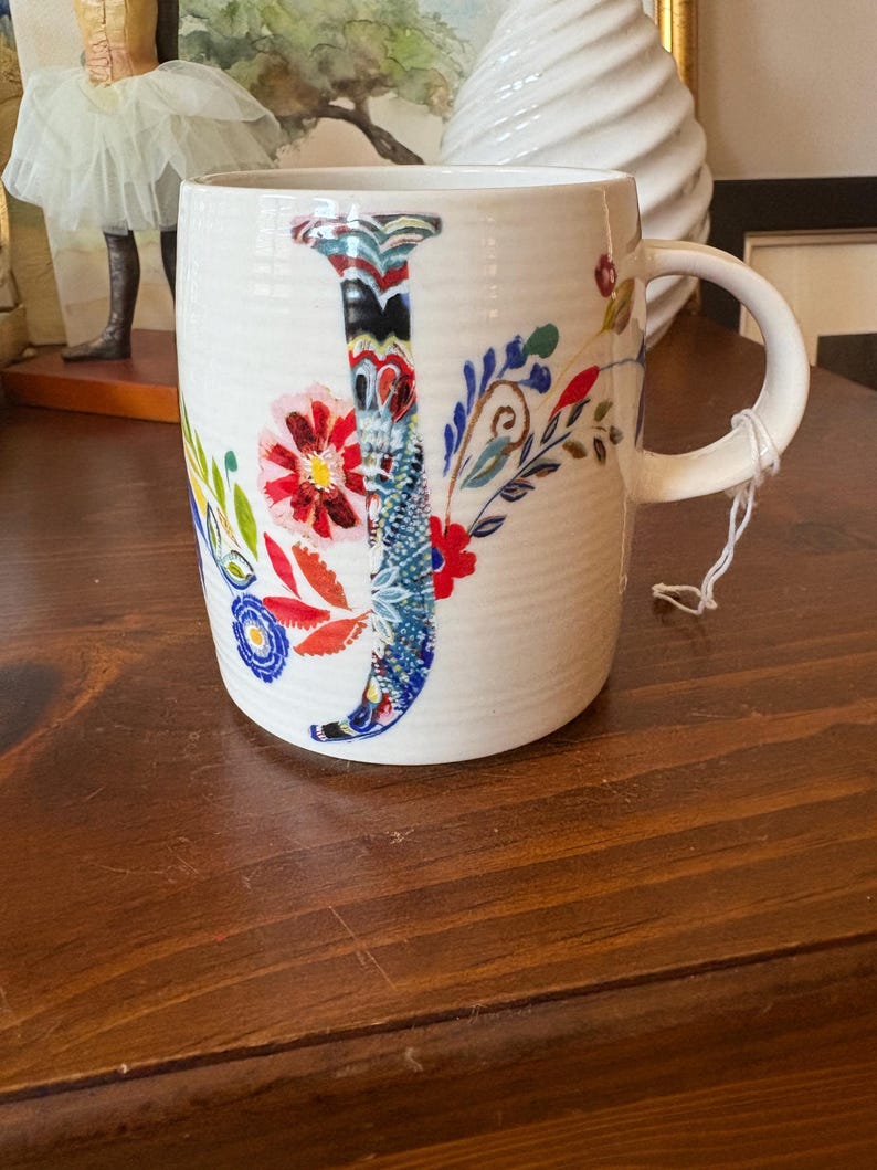Anthropologie Starla M Halfmann Letters M G H R K P J or W Monogram Mug Letter J