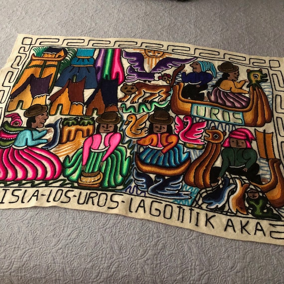 南米ペルーの手織りタペストリー Vintage Peruvian Isla Los Uros Hand Woven Tapestry Art - Etsy