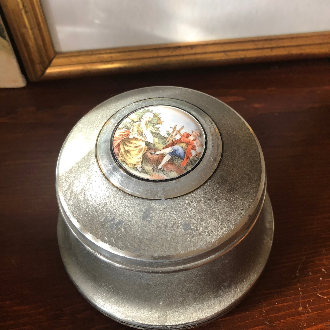 Vintage Swiss Aluminum Powder Puff Music Box Etsy