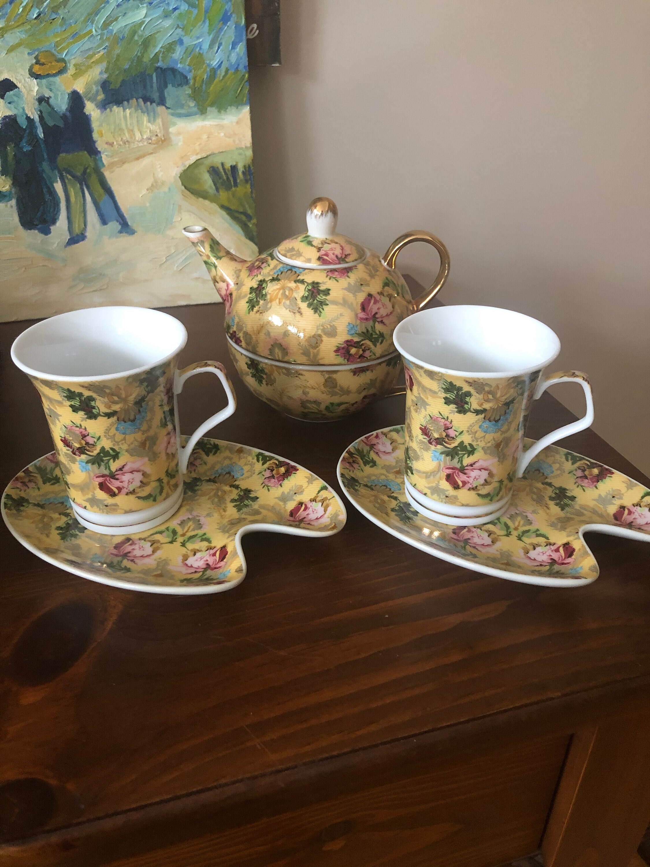 Adeline Fine Porcelain Tea for One Pot and Cup and Plate Set Etsy