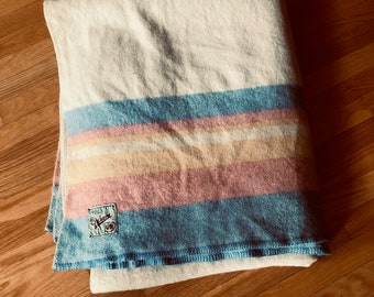 Vintage Grehora Wool Beige Stripe Blanket