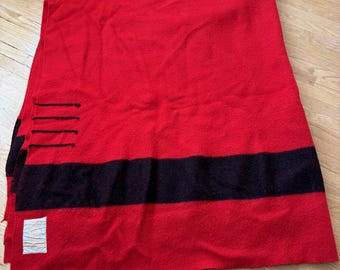 Vintage Hudson's Bay Four Point Red Black Stripe Wool Trapper Blanket