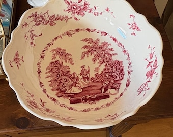 Vintage Mason's Watteau Red Transferware Pedestal Bowl