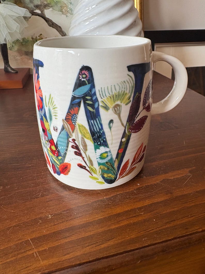 Anthropologie Starla M Halfmann Letters M G H R K P J or W Monogram Mug Letter W