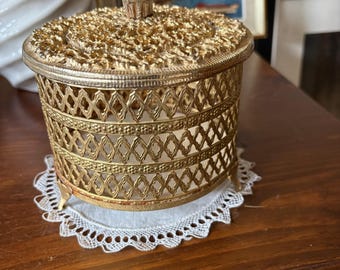 Vintage Gold Tone Filigree Trinket or Jewellery Box