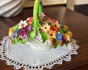 Vintage Enamel Multi Colour Floral Bouquet Ceramic Basket