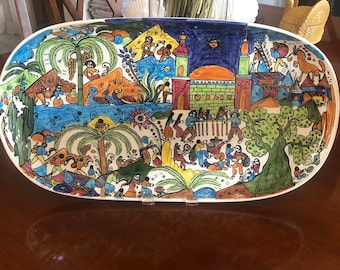 Vintage Jesus Roman Xalitla Guerrero Mexican Hand Painted Large Platter