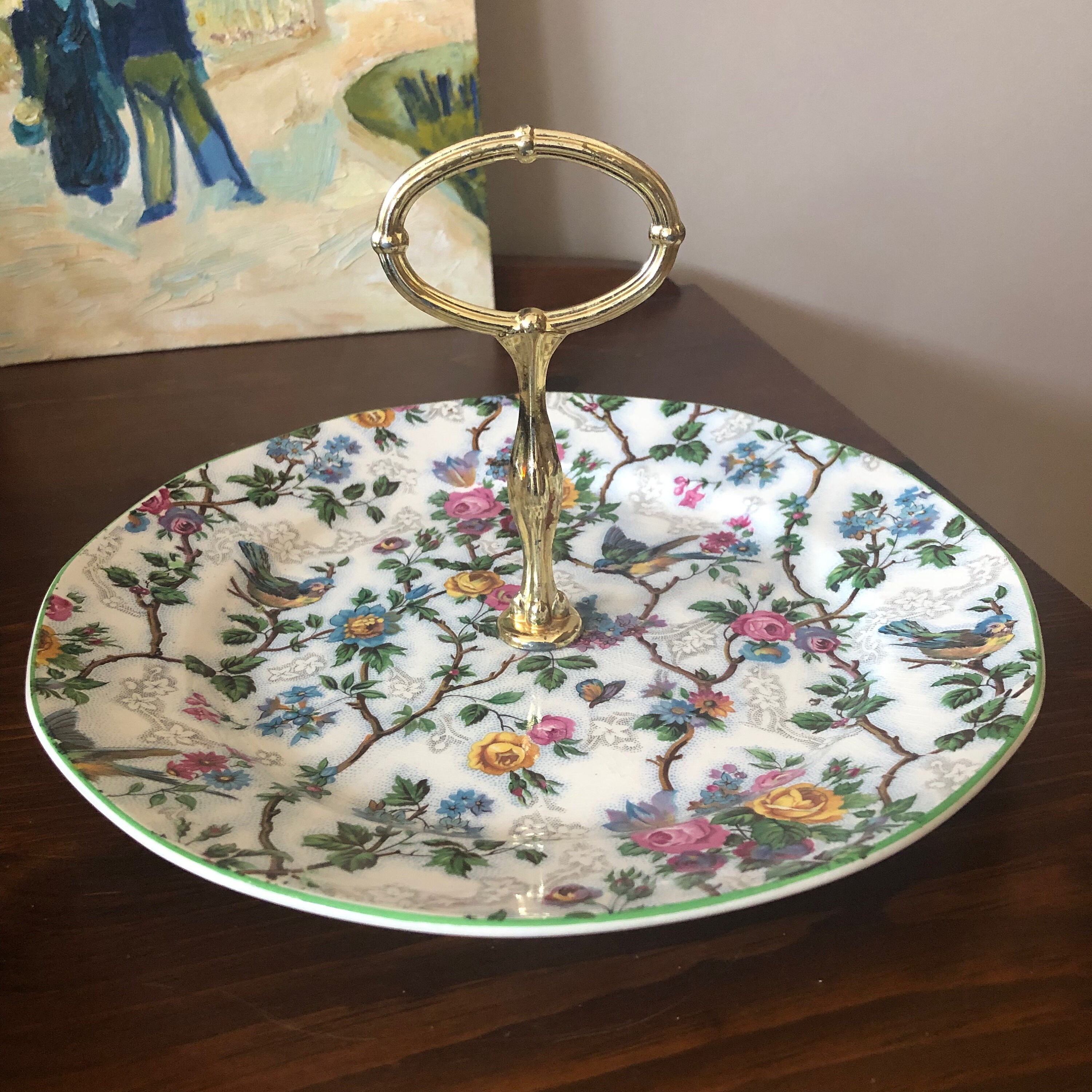 Vintage Lorna Doone Chintz Royal Tudor Ware Cake Dish With Handle