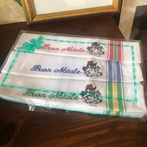 Buon Natale Italian Cotton Christmas Tea Towels Set of 3 With Box