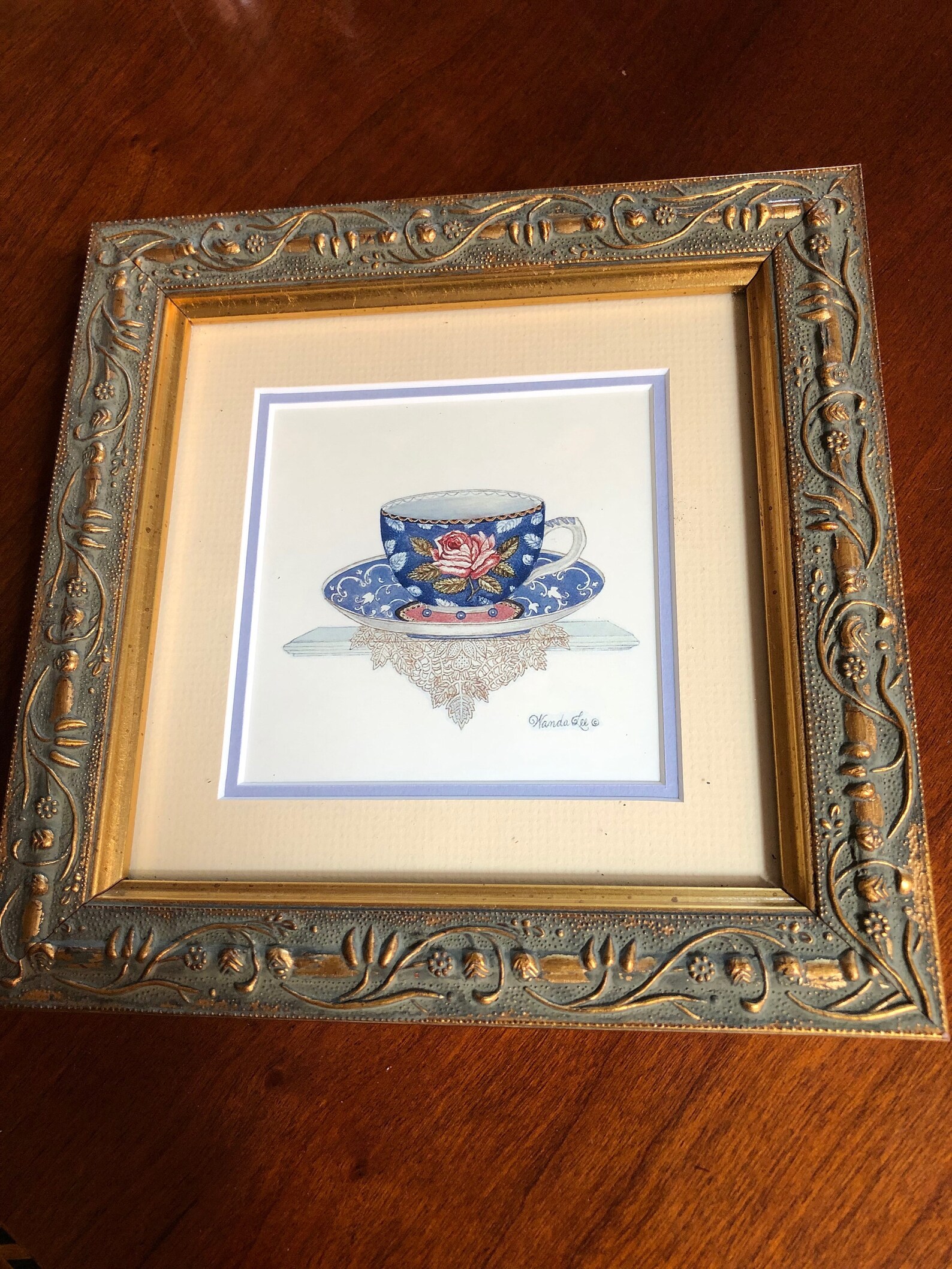 Wanda Lee Victorian Cup y Saucer Print Framed - Etsy España