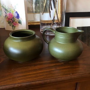 Vintage Mid Century England Myott Green Creamer and Sugar Bowl Set
