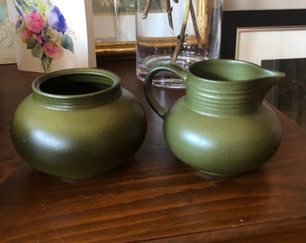 Vintage Mid Century England Myott Green Creamer and Sugar Bowl Set