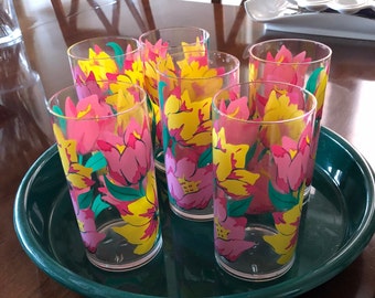 Vintage Patio Beverage Set of 6 Acrylic Glasses and Tray