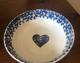 Tienshan Blue Folk Craft Hearts Spongeware 6.5