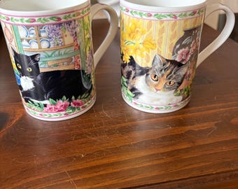 Queen's Fine Bone China COZY CATS Mug Tuxedo Cat OR Tabby Cat - Please Choose