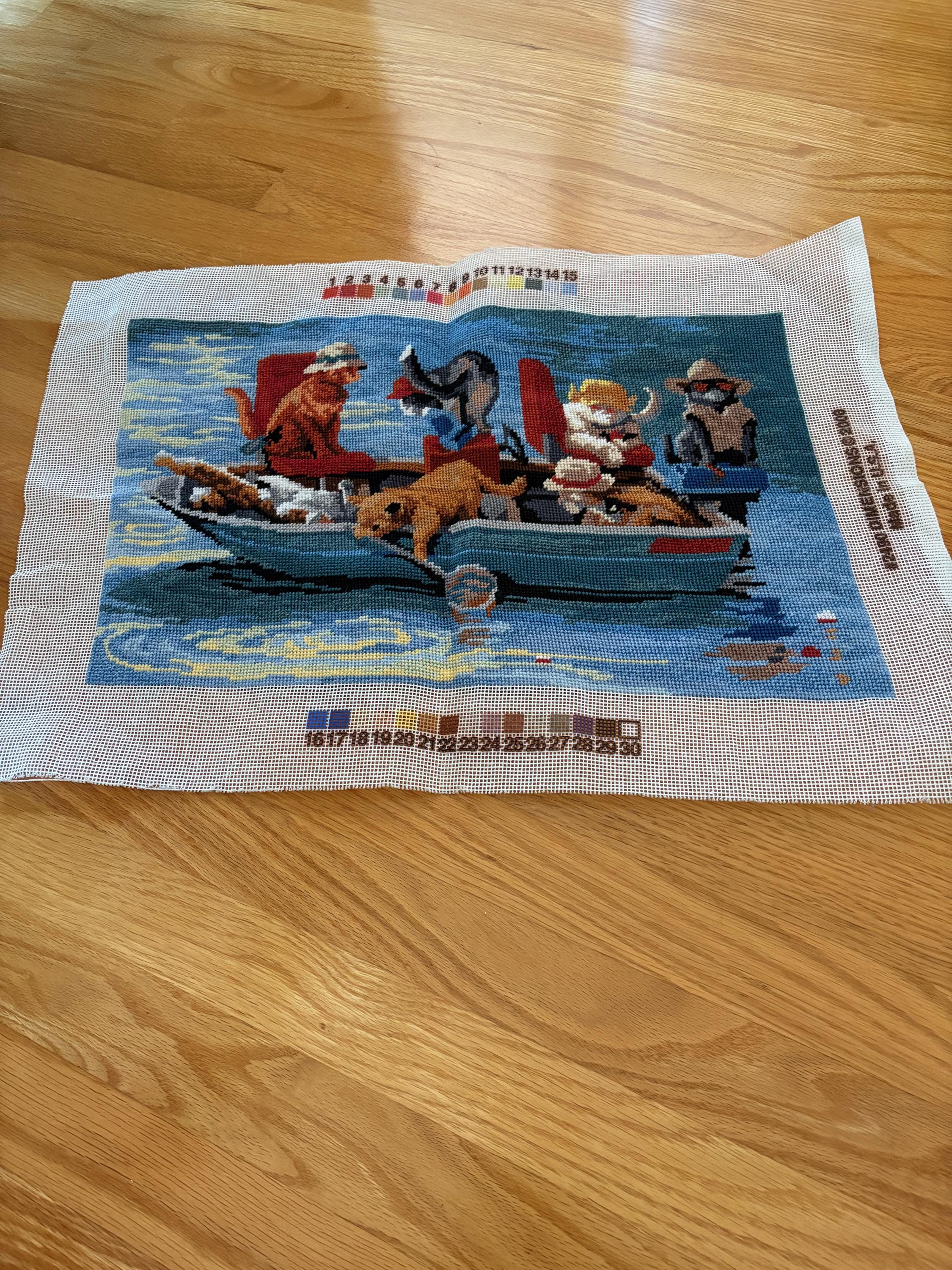 Broderie encadrée de fil Crewel vintage des années 1970