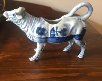 Antique Delft Blue Cow Creamer 1910s