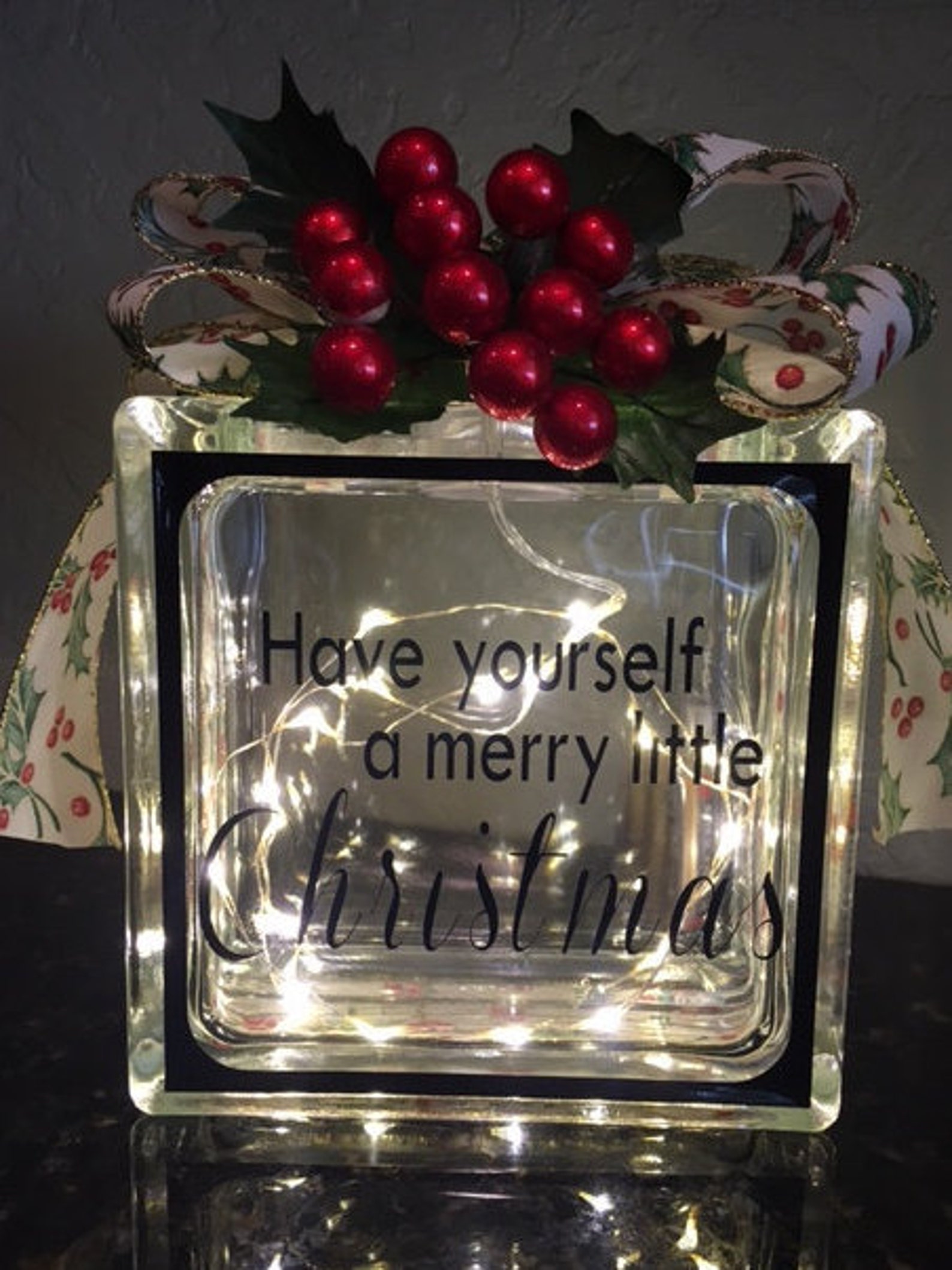 Lighted Glass Block, Battery, Glass Block Night Light, Glass Block Christmas, Glass Block Decals