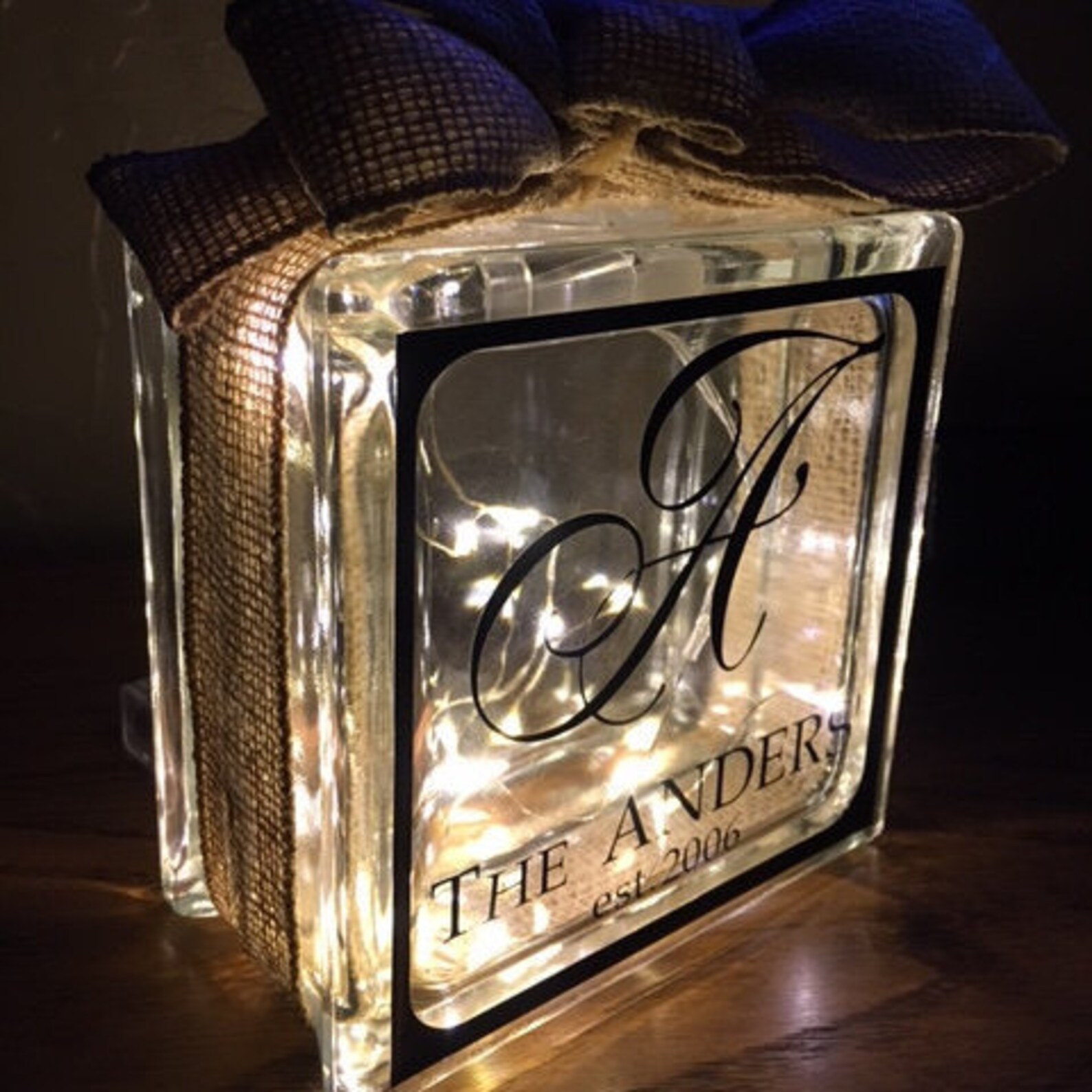 Lighted Glass Block, Battery, Glass Block Night Light, Glass Block Personalized, Glass Block