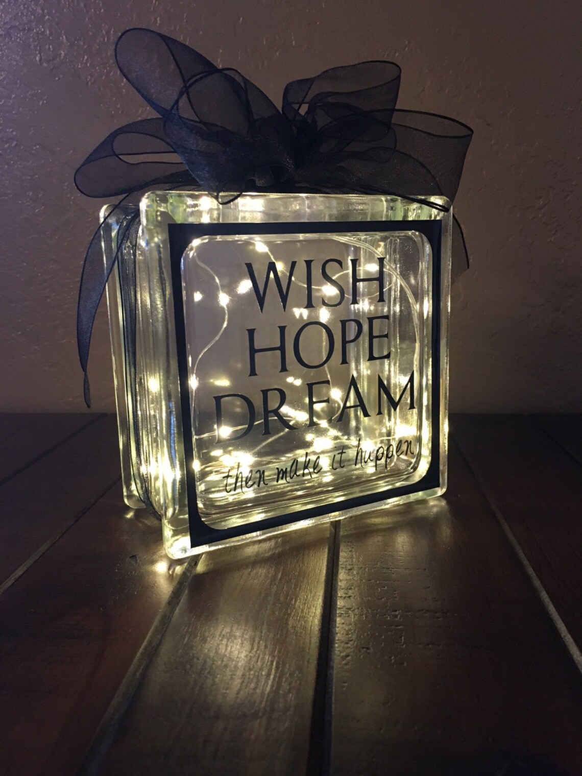 Lighted Glass Block, Battery, Glass Block Night Light, Glass Block Personalized, Glass Block