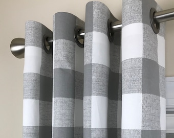 Gray Buffalo Check Grommet Curtains - Anderson Storm - Gray Gingham Curtains - Gray Plaid Curtains - Farmhouse - 63 84 96 108 120