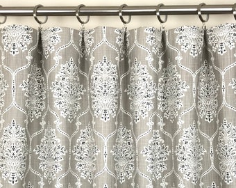 Taupe Slub Rod-Pocket Curtains - Dreamscape Ecru Slub Curtains -  Ecru Damask Curtains - Floral Rod-Pocket Curtains - 63 84 96 108 120