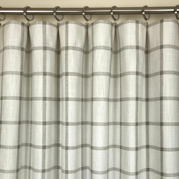 Beige Plaid Slub Rod-Pocket Curtains - Aaron Ecru Curtains - Cream Curtains - Plaid Curtains - Farmhouse Curtains - 63 84 96 108 120