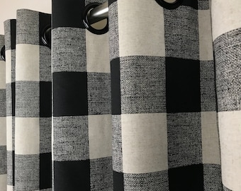 Black and Tan Buffalo Check Curtains - Buffalo Plaid - Black and Beige Gingham Drapes - Plaid Drapery - Farmhouse - Grommets - 84 96 108 120