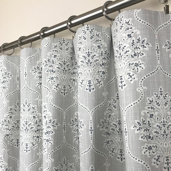 French Gray Slub Rod-Pocket Curtains - Dreamscape French Gray Slub Curtains - Light Gray Damask Curtains - Rod-Pocket - 63 84 96 108 120