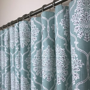 Pale Turquoise Slub Rod-Pocket Curtains - Dreamscape Waterbury Slub Curtains - Teal Damask Curtains - Floral Curtains - 63 84 96 108 120