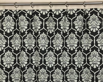 Black Slub Rod-Pocket Curtains - Dreamscape Ink Slub Curtains - Damask Curtains - Floral Rod-Pocket Curtains - 63 84 96 108 120