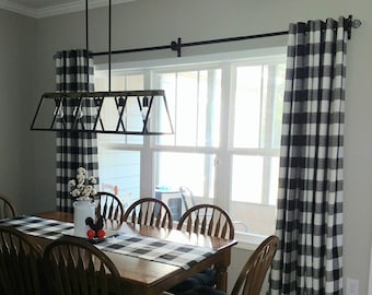 Black and White Buffalo Check Curtains  - Black Plaid Check - Black Gingham Drapes - Plaid Drapery - Farmhouse - Grommets 63 84 96 108 120