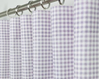 Orchid Gingham Cotton Curtain Panels - Custom Size Rod Pocket Curtains