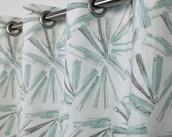 Blue Haze Linen Look Grommet Curtains, Custom Size, 2 Panels