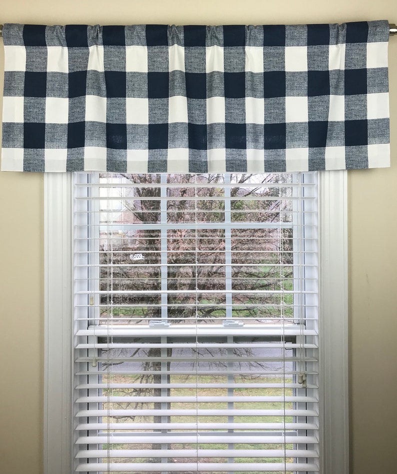 Navy Blue and White Buffalo Check Valance Navy and White Etsy