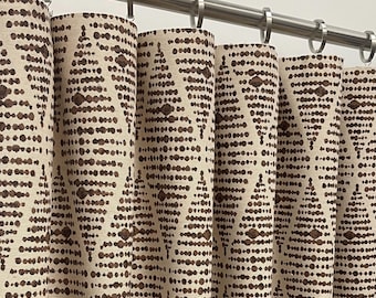 24/34/50" Foster Brown Rod-Pocket Curtains-Custom Size-Trellis Drapes Blackout-Cotton Lining Option- 2 Panels