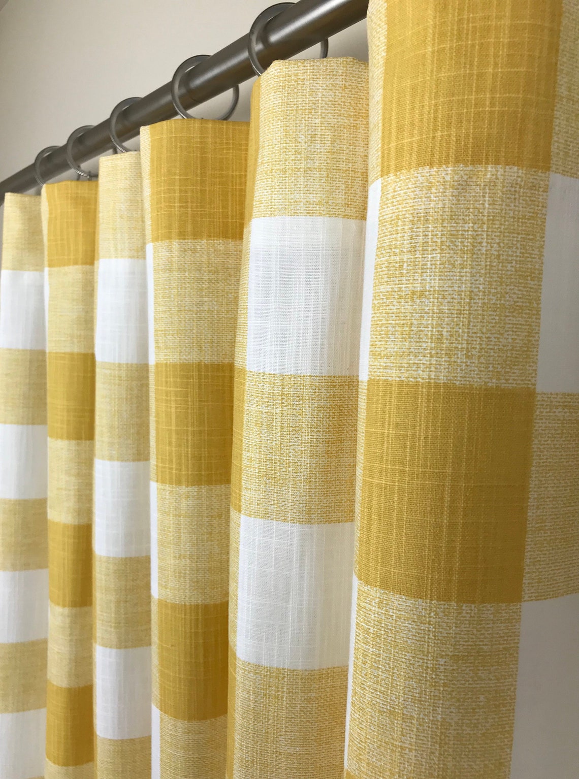 Yellow and White Slub Buffalo Check Rodpocket Curtains Etsy