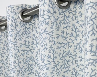 Coastal Grommet Curtains, Nautical Beach House Decor, Barrier Reef Print, 2 Panels