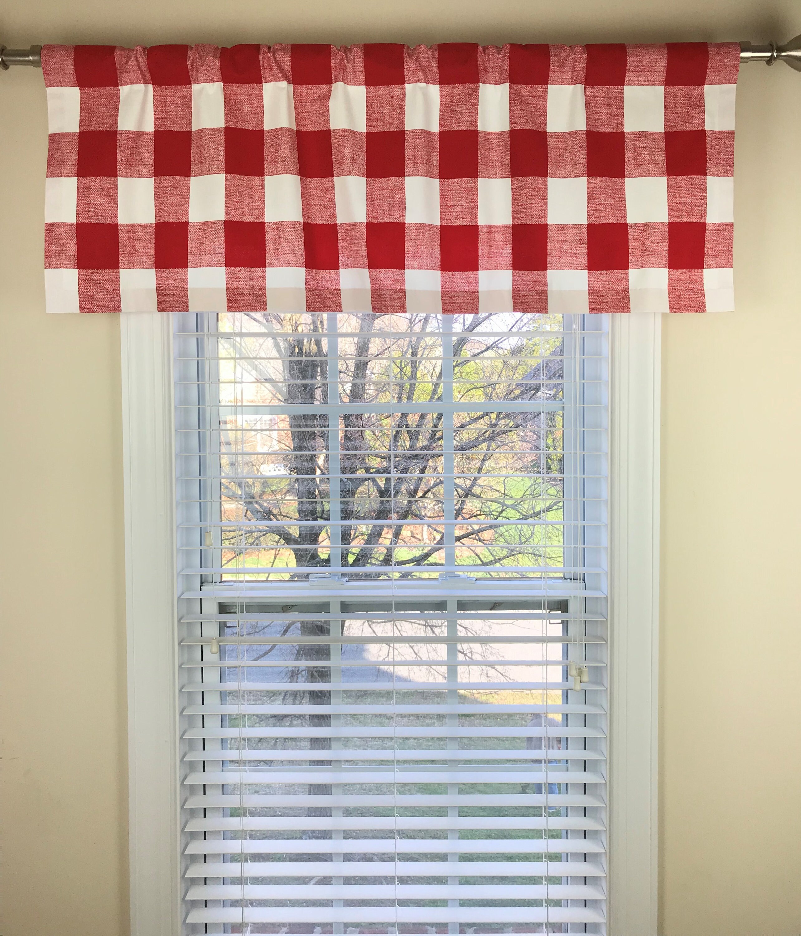 Red and White Buffalo Check Valance Red and White Window Etsy