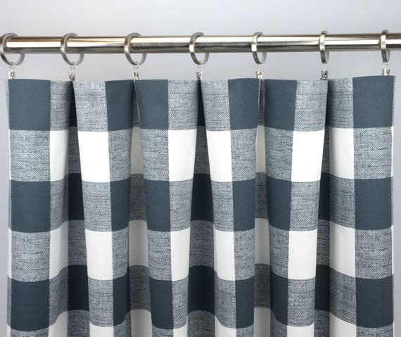 Polo Blue Buffalo Check Curtains Free Shipping Gunmetal Etsy