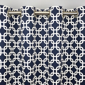 Blue Gotcha Curtains - FREE SHIPPING - Navy Blue Curtains - Chainlink Curtains - Trellis Curtains - Lattice - Grommets - 63 84 96 108 120
