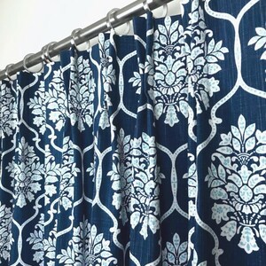 Navy Italian Denim Pinch Pleat Curtains – Floral Farmhouse Style