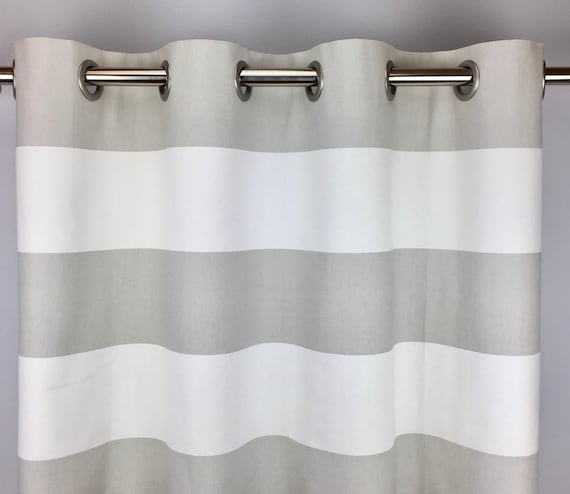 grey and white vertical striped curtains