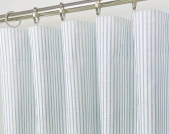 Extra Wide 72" / 100"-Classic Mist Slub-Ticking Stripe Rod Rod-Pocket Curtains-Custom Size-Blackout-Cotton Lining Option