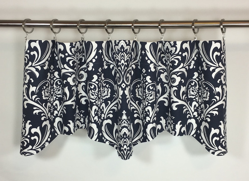 Blue Damask Valance Scalloped Valance 50x16 Cotton Lined Etsy